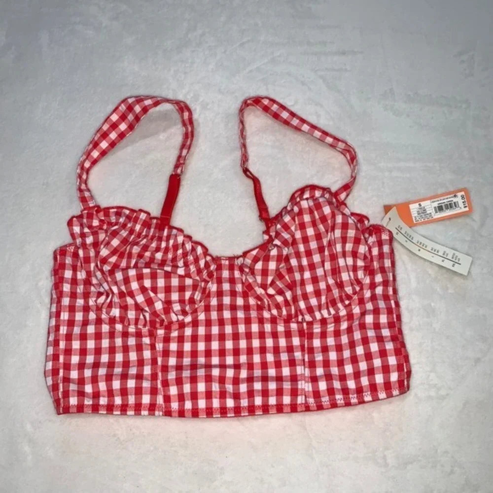 Colsie‎ small red white plaid gingham corset Underwired bralette new  milkmaid